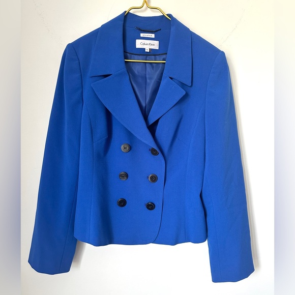 Calvin Klein Royal Blue Stretch Business Career Button Blazer Jacket Women’s 14 - Picture 1 of 6